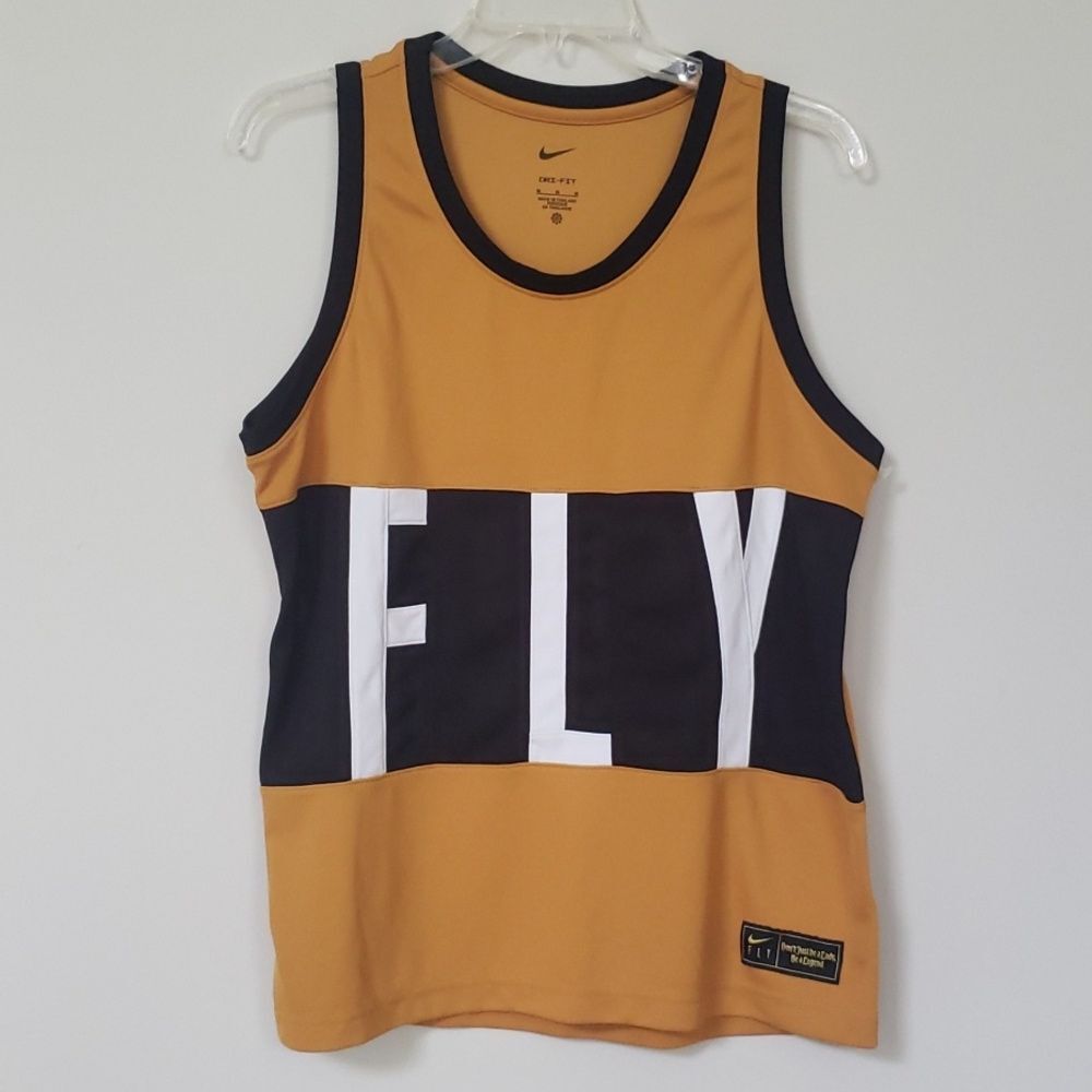 Nike Swoosh Fly Dri-Fit Basketball Jersey Women's Size Medium gold and black